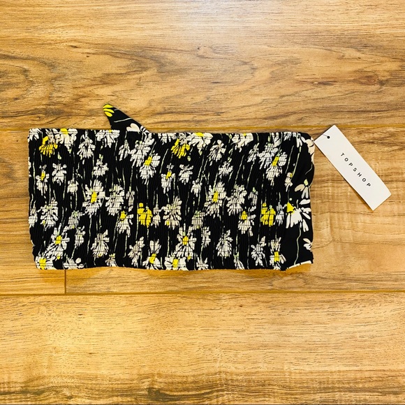 Topshop Tops - Topshop Bando Top Black Daisy Pattern Size 6